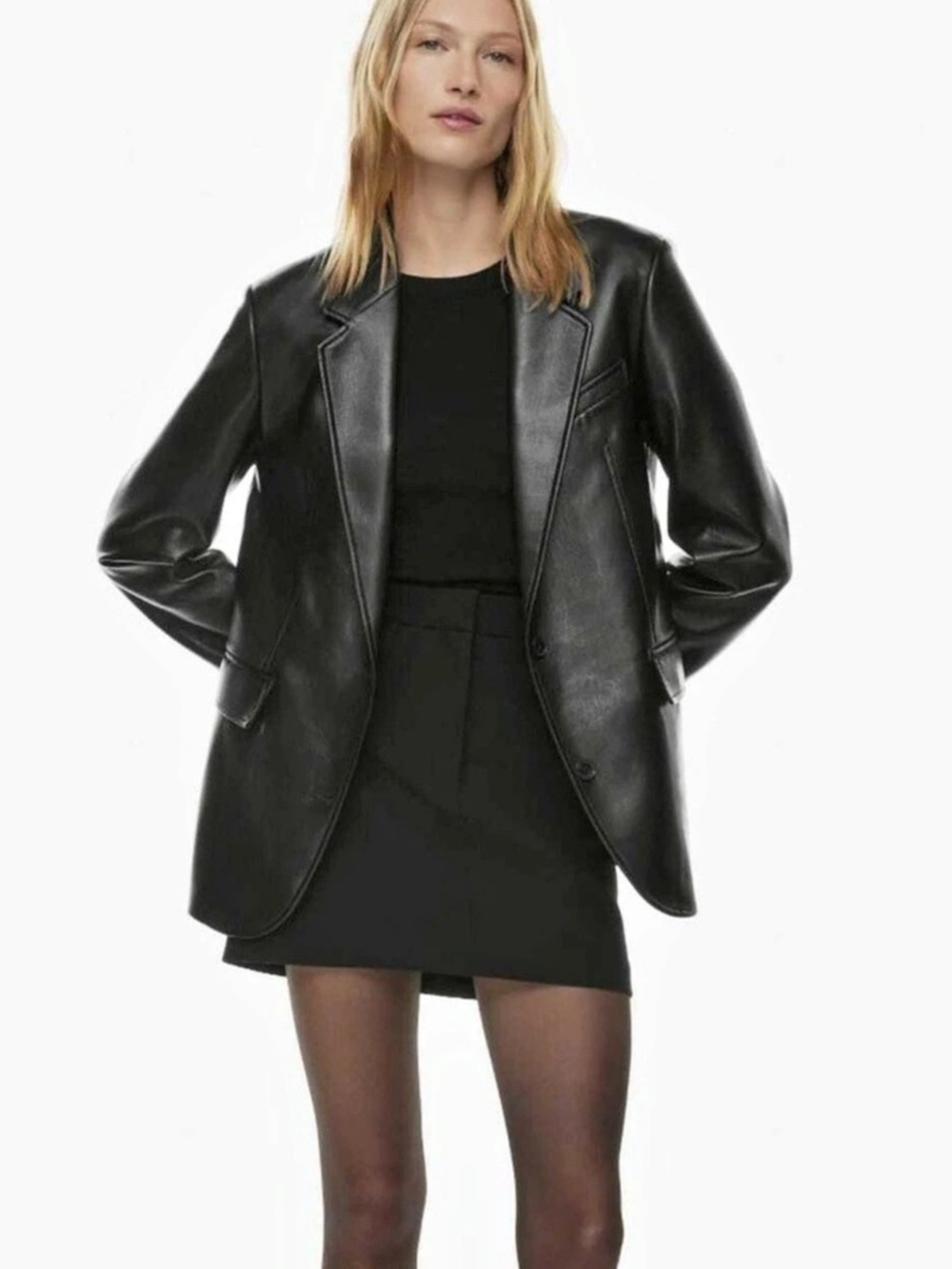 Zara Vegan Leather Oversize Blazer Jacket in Black